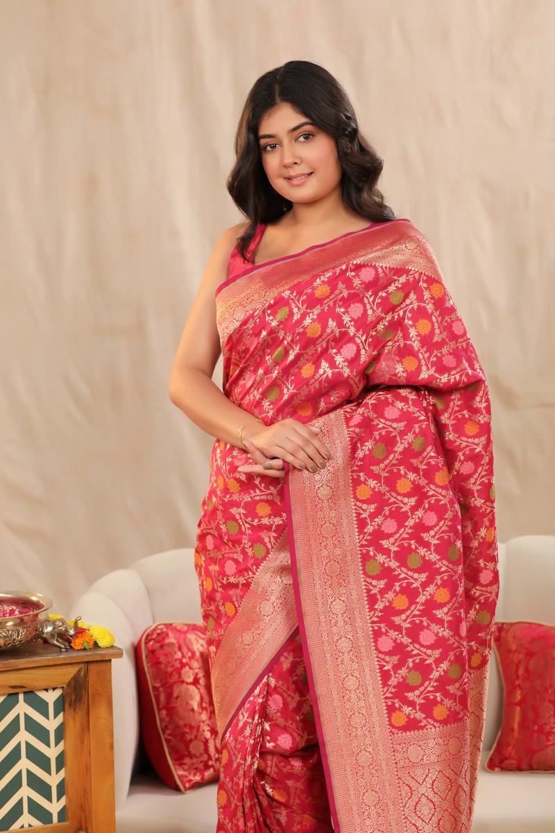Semi Kataan Silk Saree with Golden Zari border