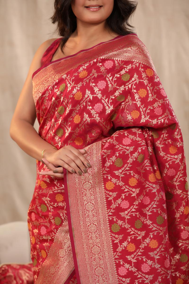 Semi Kataan Silk Saree with Golden Zari border