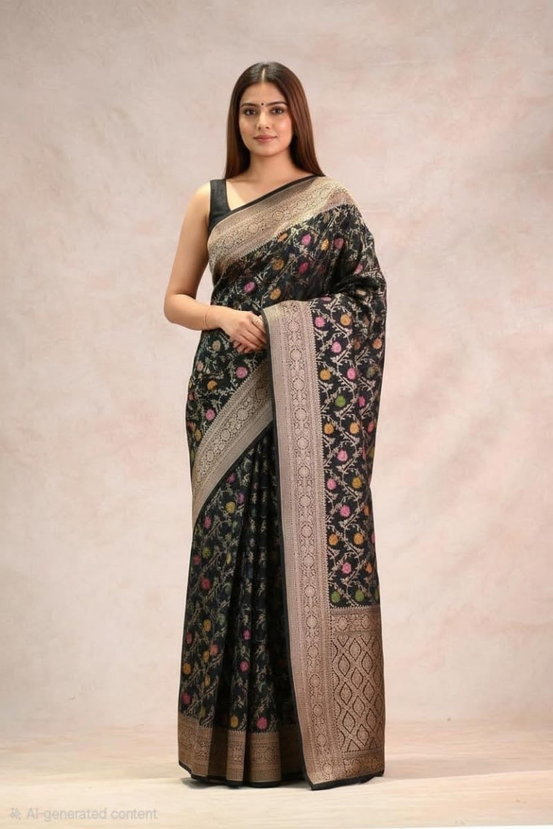 Semi Kataan Silk Saree with Golden Zari