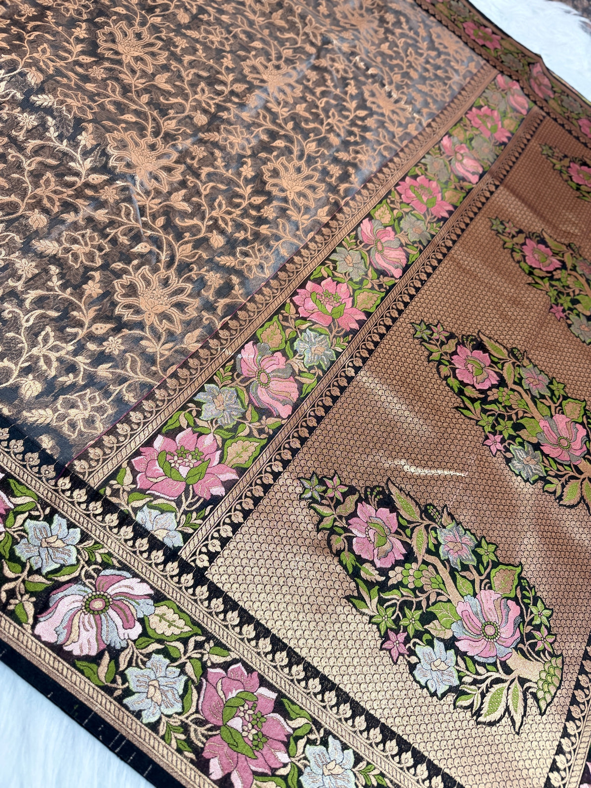 Semi Kora Silk with Multi meena border