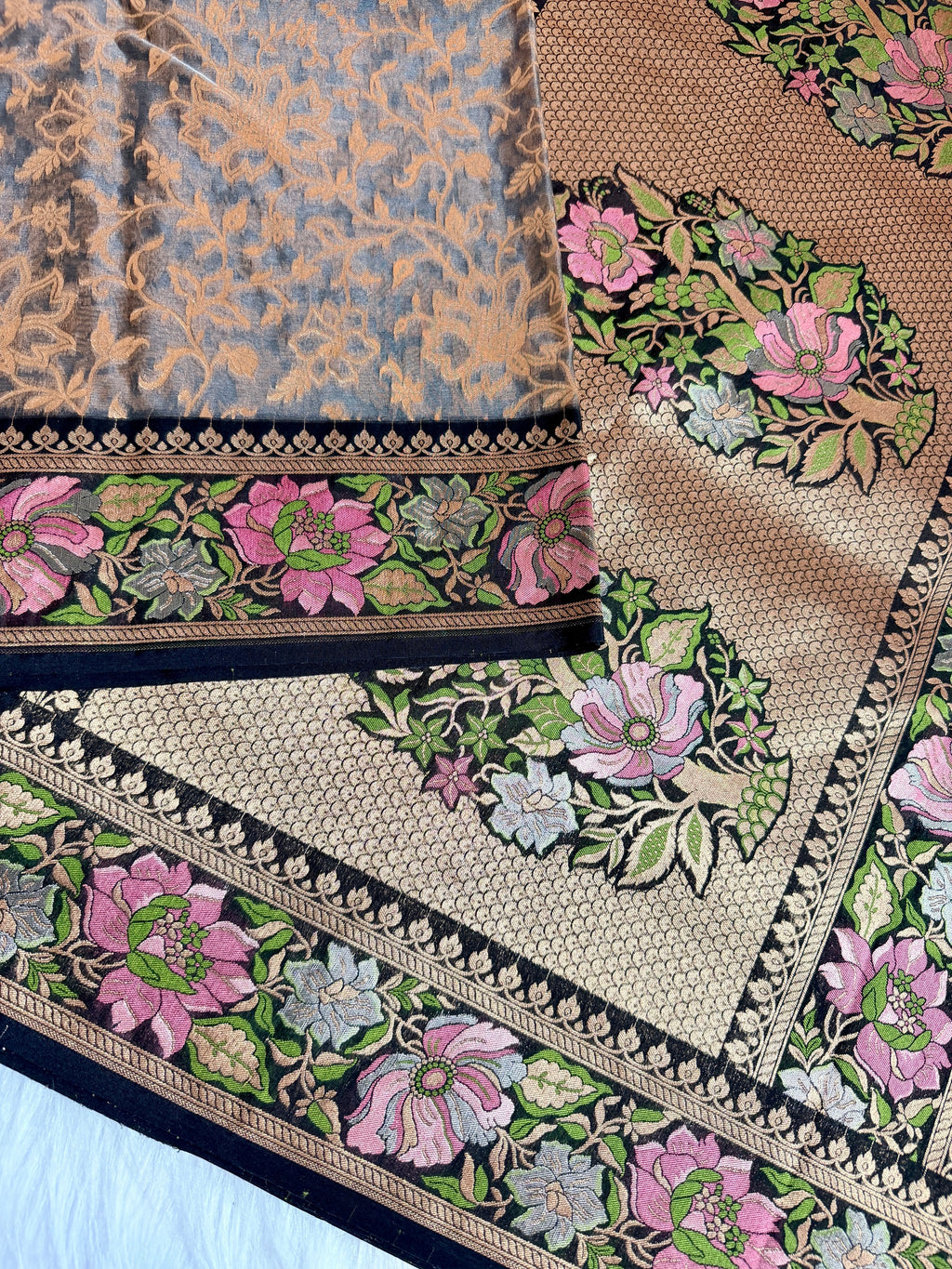 Semi Kora Silk with Multi meena border