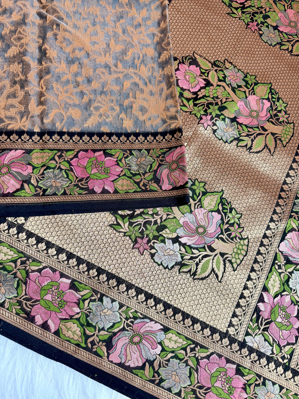 Semi Kora Silk with Multi meena border