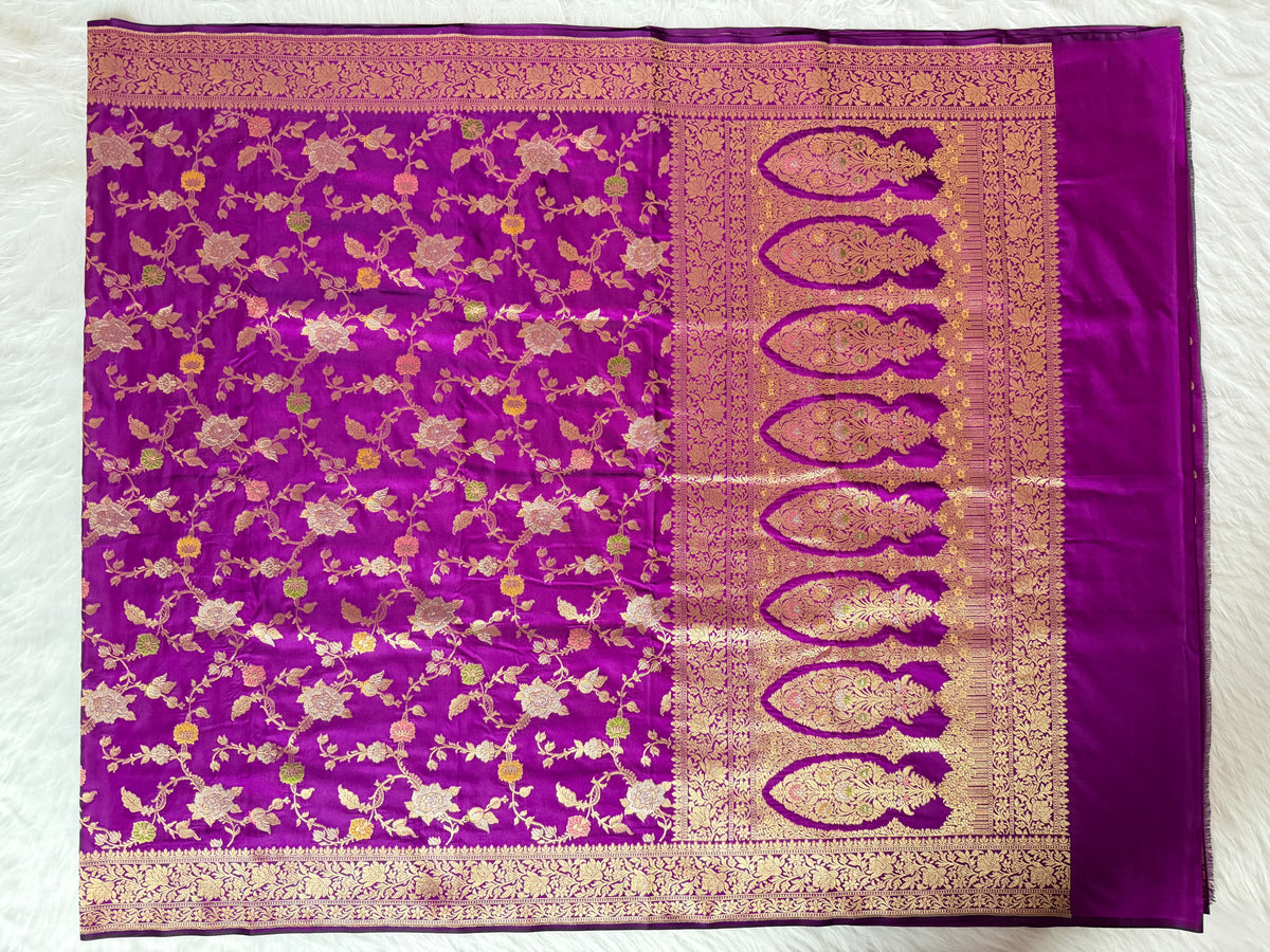 Magenta Semi Kataan Silk Saree with Sona Rupa Zari Border & Traditional Pallu
