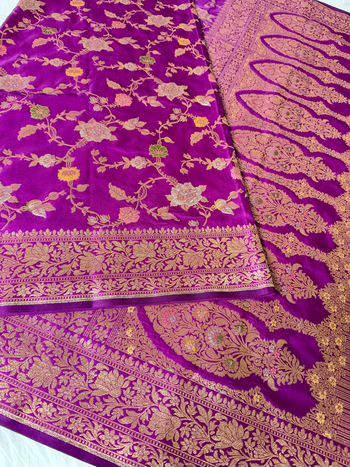 Magenta Semi Kataan Silk Saree with Sona Rupa Zari Border & Traditional Pallu