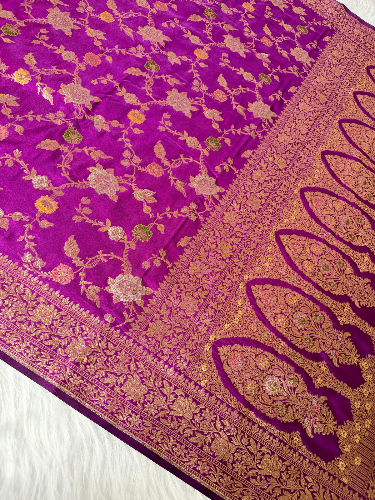 Magenta Semi Kataan Silk Saree with Sona Rupa Zari Border & Traditional Pallu