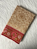 Beige Colour Kora Banarasi Saree with Red Kadhiyal Multi Meena Border & Sona Rupa Zari Work