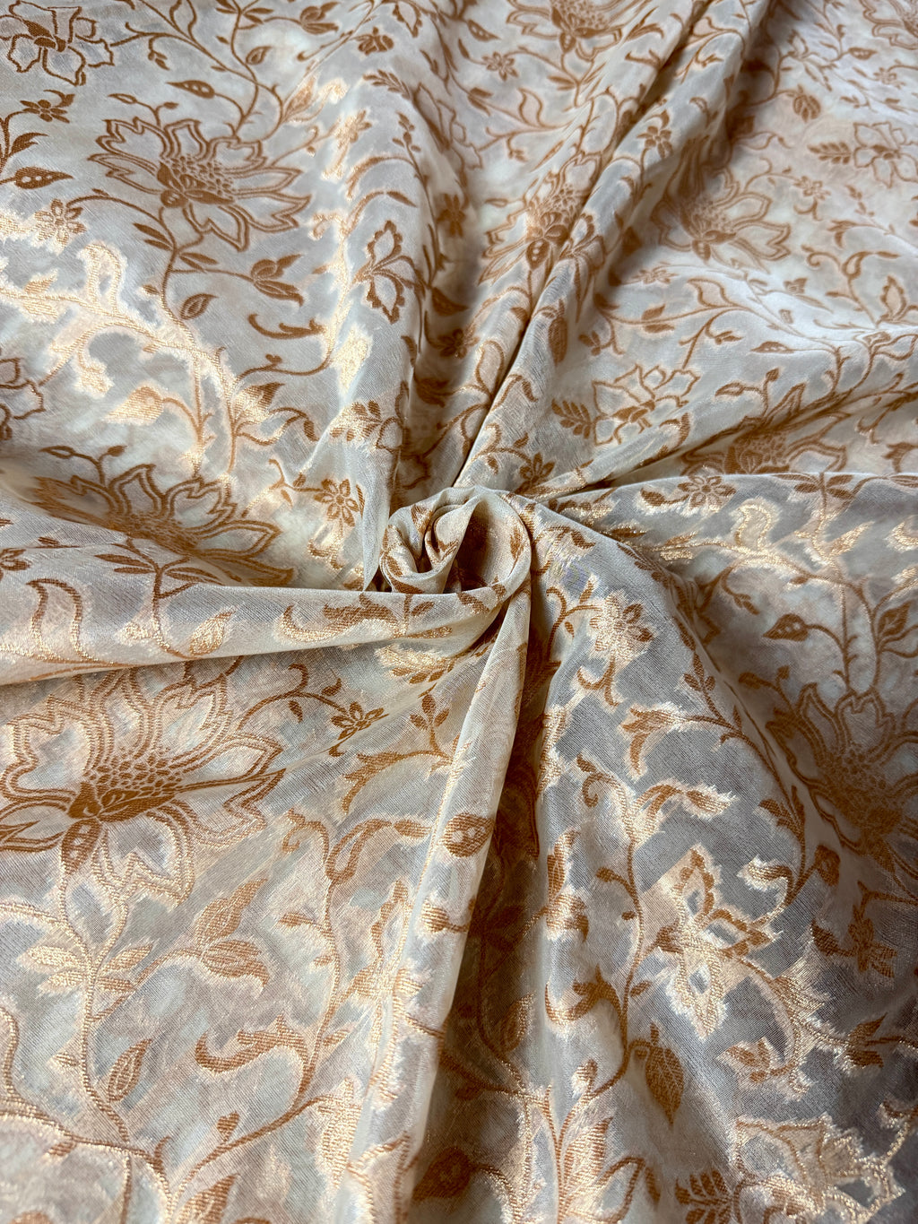Beige Colour Kora Banarasi Saree with Red Kadhiyal Multi Meena Border & Sona Rupa Zari Work