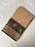 Beige Colour Kora Banarasi Saree with black Kadhiyal Multi Meena Border & Sona Rupa Zari Work