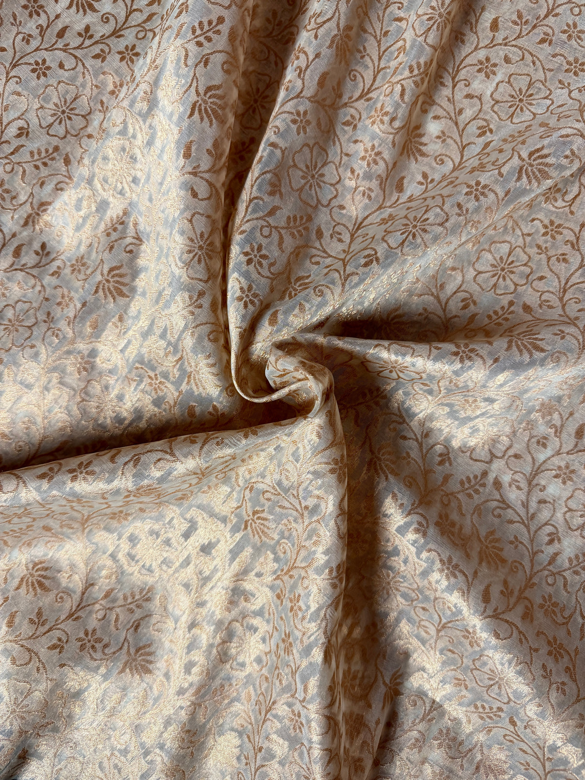 Beige Colour Kora Banarasi Saree with black Kadhiyal Multi Meena Border & Sona Rupa Zari Work