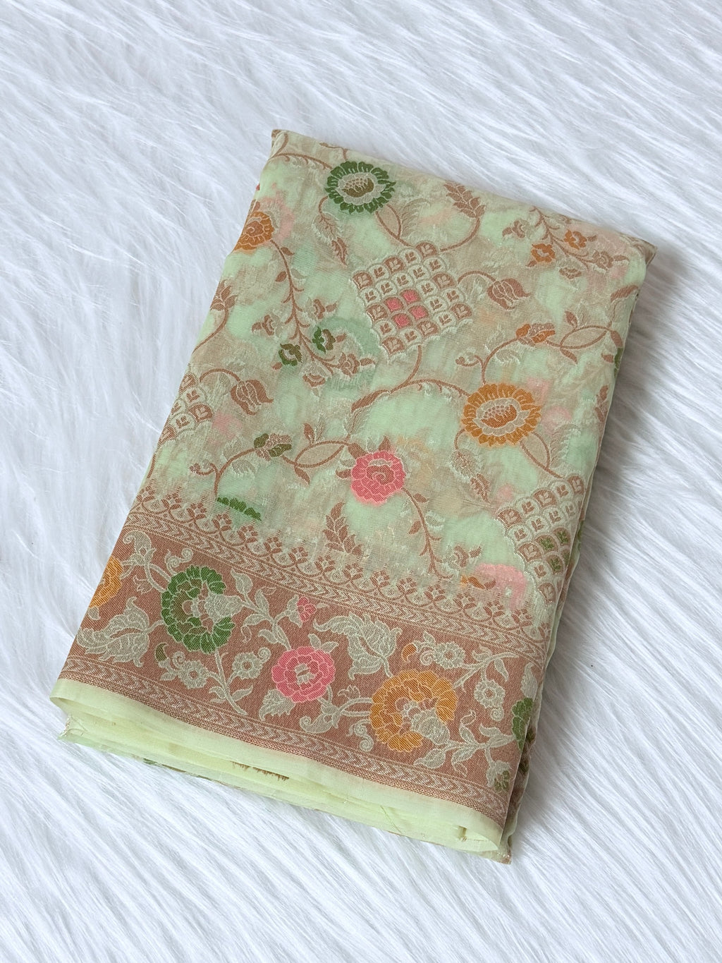 Pista Green Kora Jamdani Saree with Sona Rupa Zari Work & Traditional Pallu