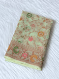 Pista Green Kora Jamdani Saree with Sona Rupa Zari Work & Traditional Pallu