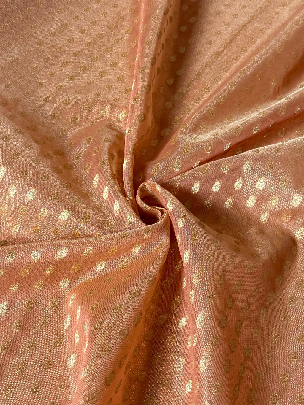 Peach Colour Kora Tissue Buti Saree with Sona Rupa Zari & Traditional Pallu