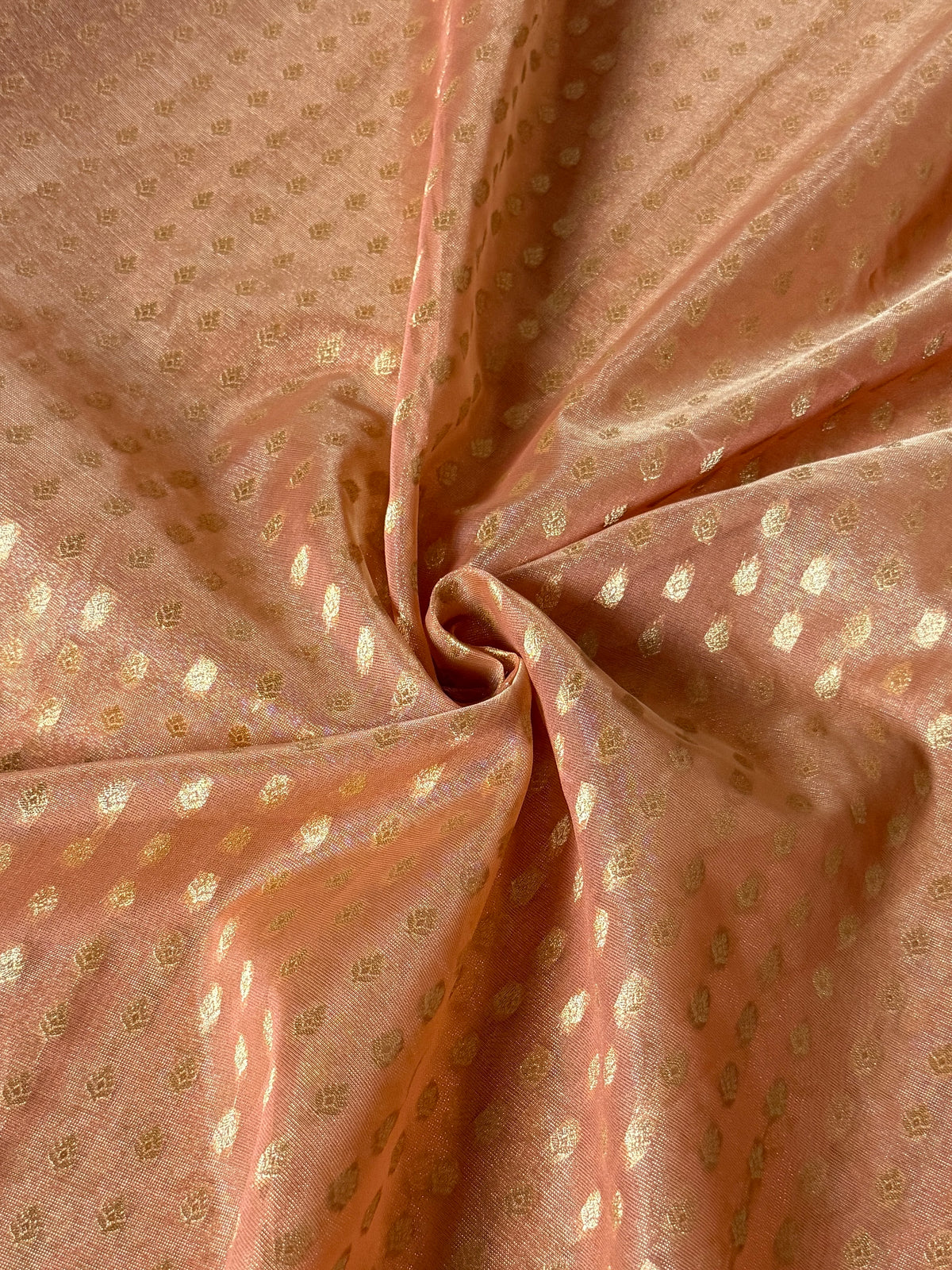 Peach Colour Kora Tissue Buti Saree with Sona Rupa Zari & Traditional Pallu