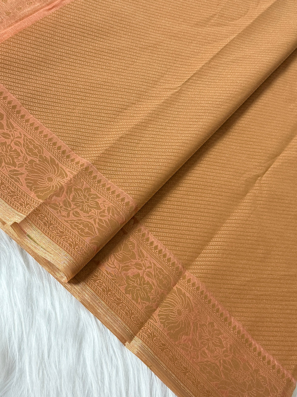 Peach Colour Kora Tissue Buti Saree with Sona Rupa Zari & Traditional Pallu