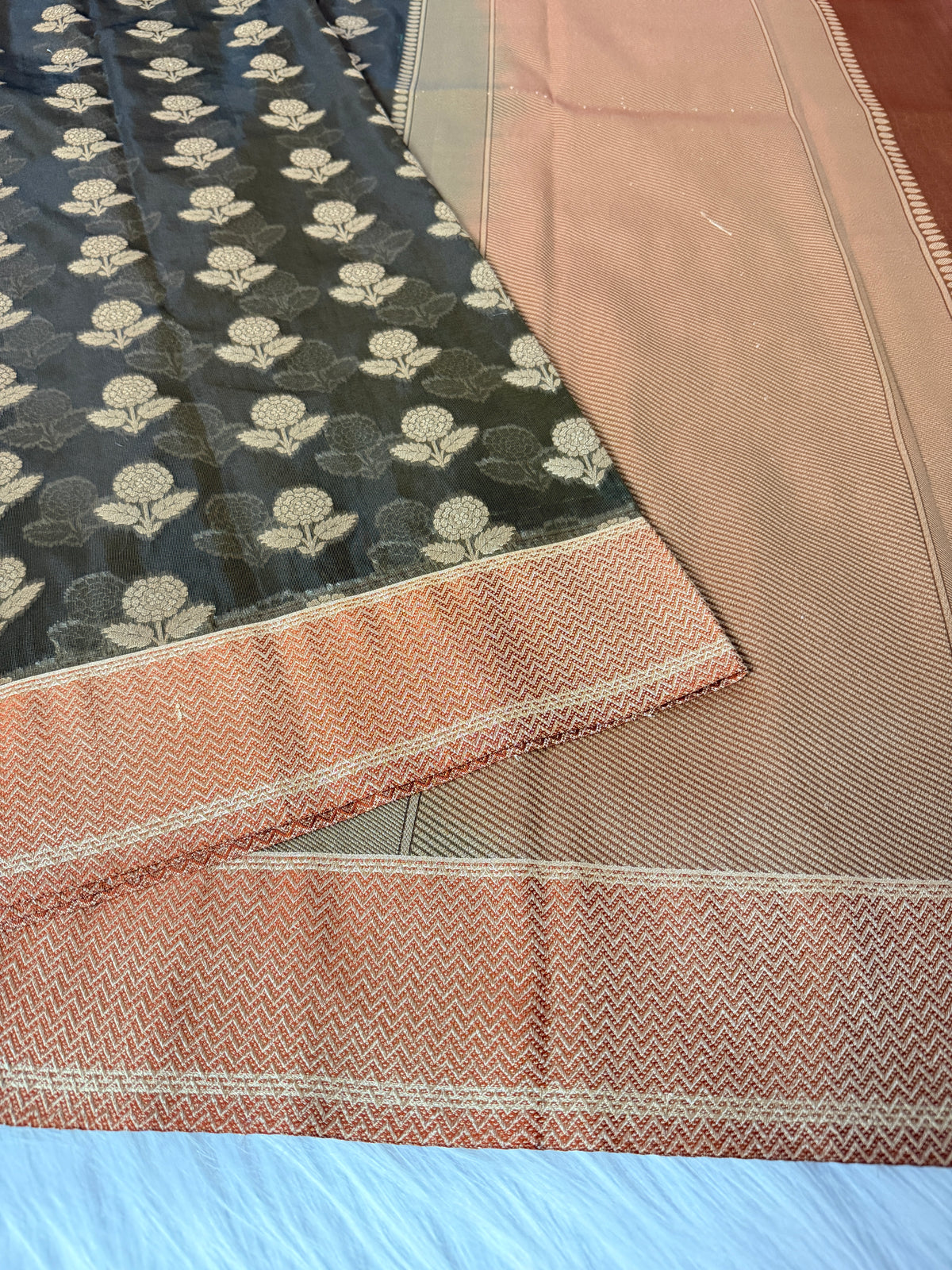 Black Banarasi Kora Tissue Saree with Satin Border & Traditional Pallu