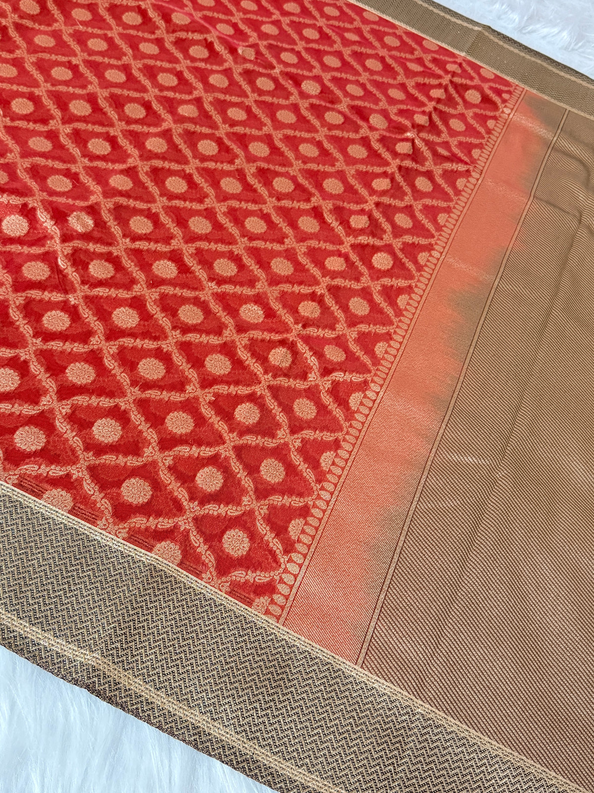 Red Banarasi Kora Tissue Saree with Satin Border &amp; Traditional Pallu