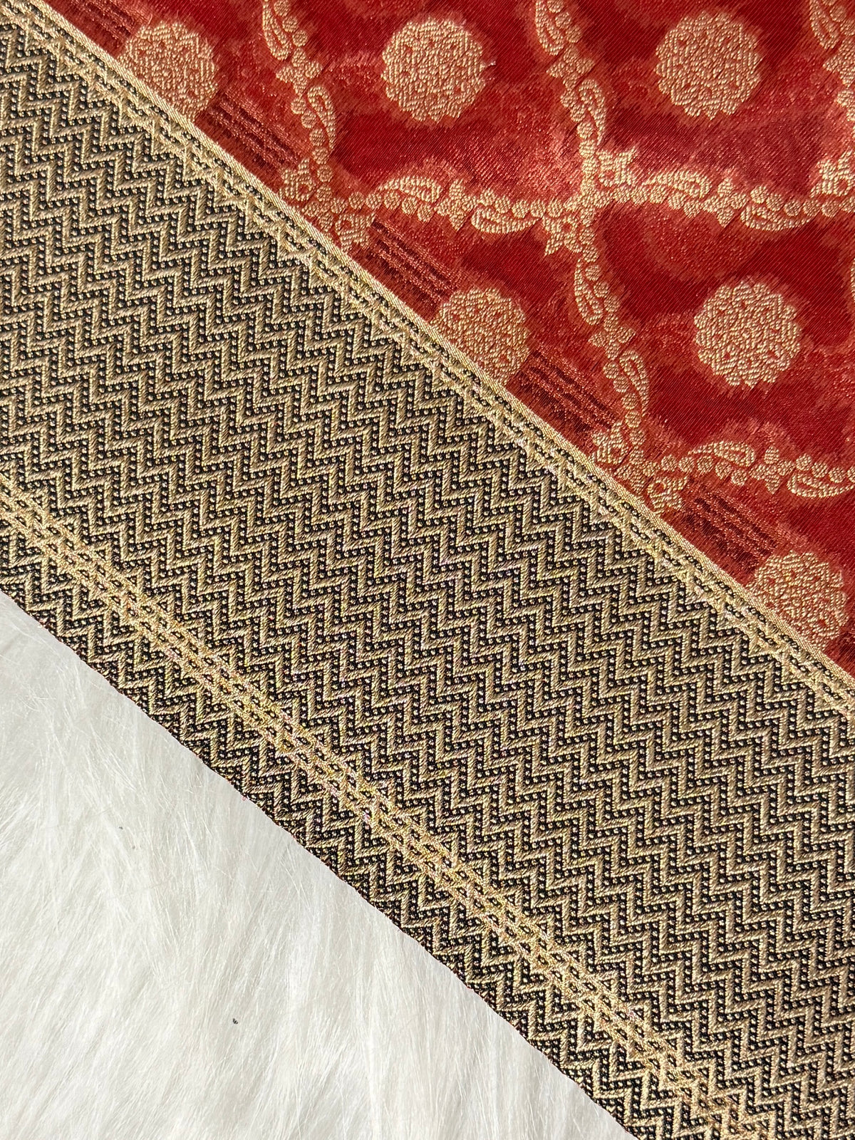 Red Banarasi Kora Tissue Saree with Satin Border &amp; Traditional Pallu