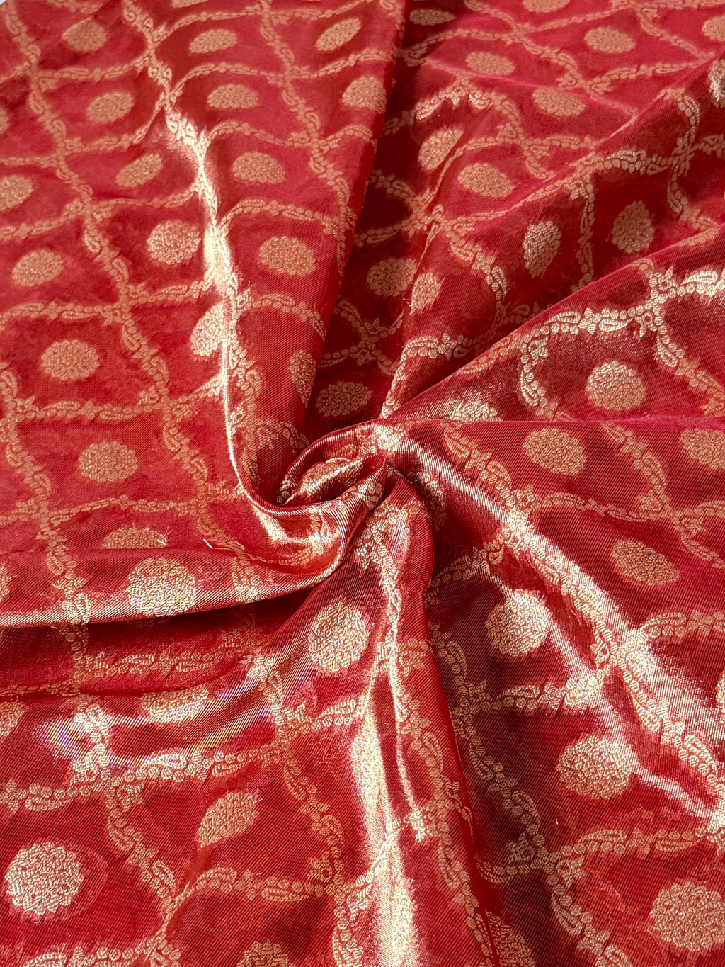 Red Banarasi Kora Tissue Saree with Satin Border &amp; Traditional Pallu