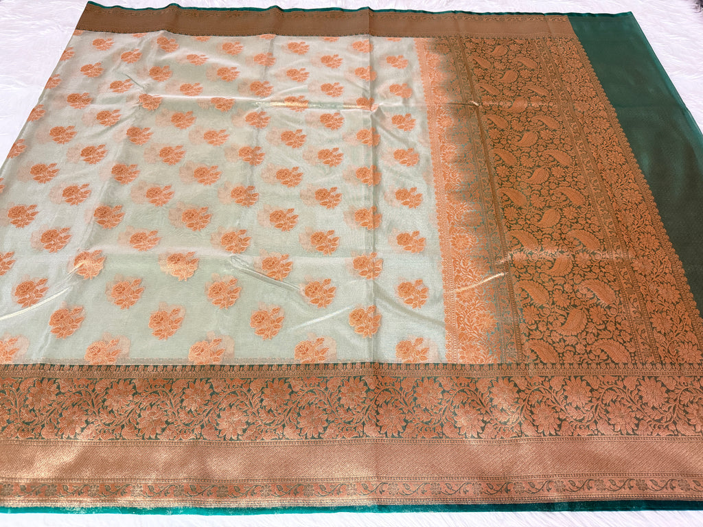 Kora Tissue Saree with Kadhiyal Border & Traditional Pallu