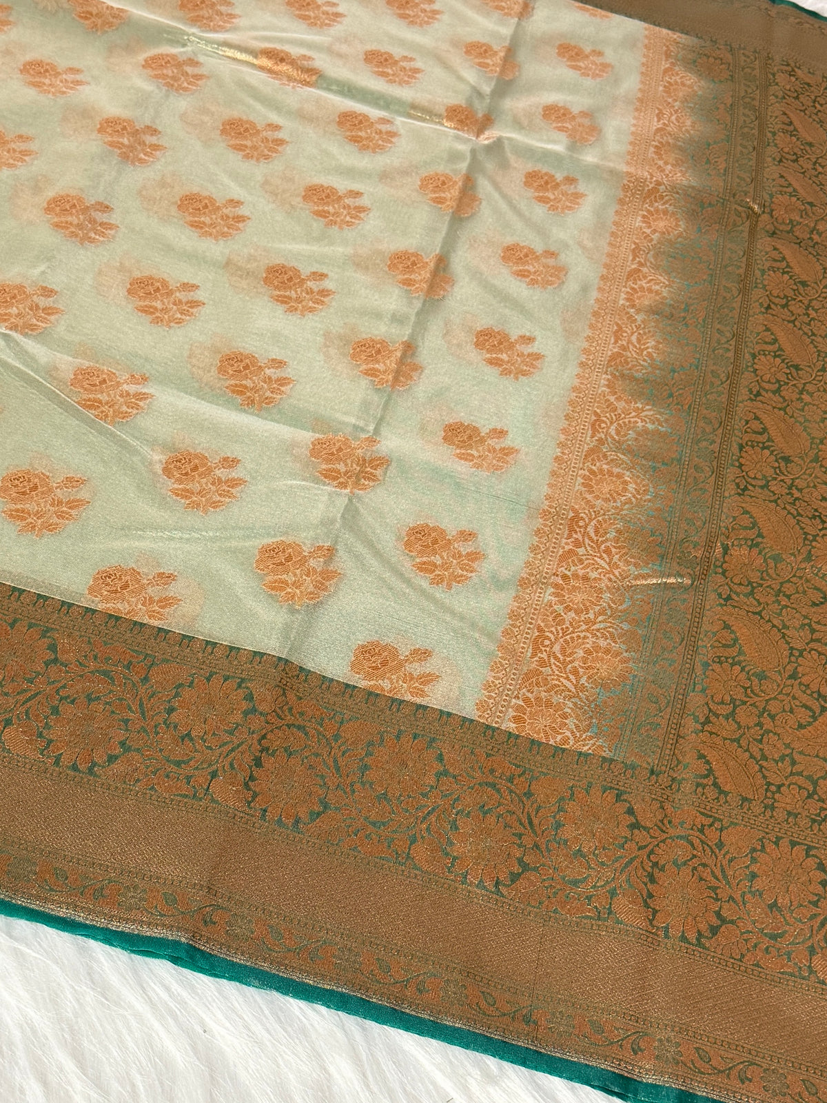 Kora Tissue Saree with Kadhiyal Border & Traditional Pallu