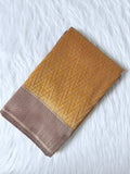 Mustard Gold Banarasi Kora Tissue Saree with Satin Border & Traditional Pallu