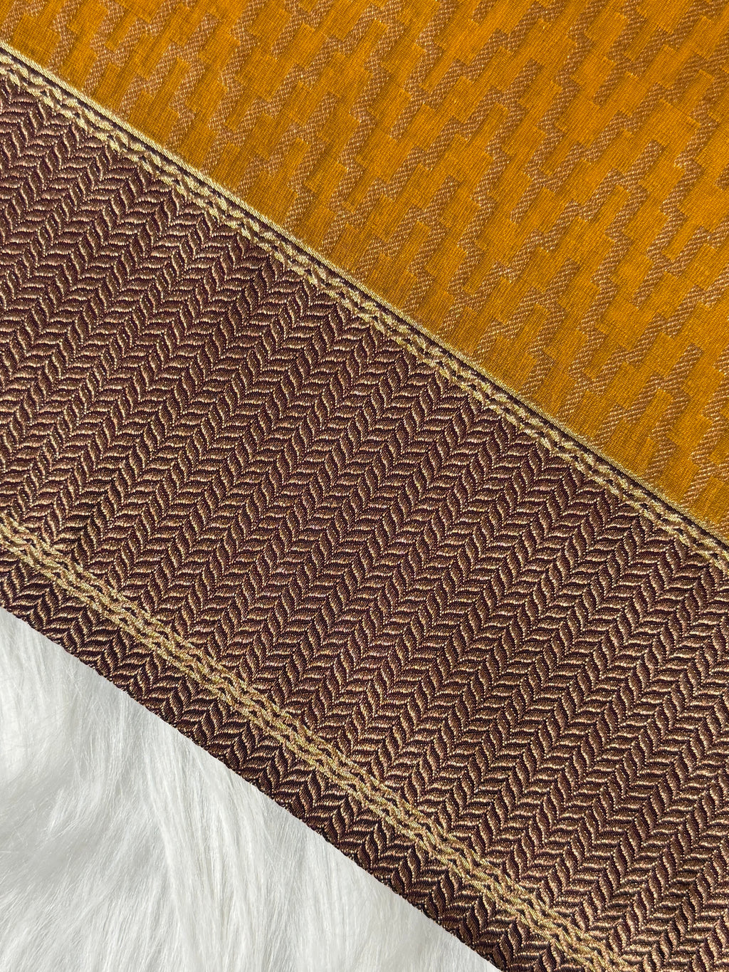 Mustard Gold Banarasi Kora Tissue Saree with Satin Border & Traditional Pallu