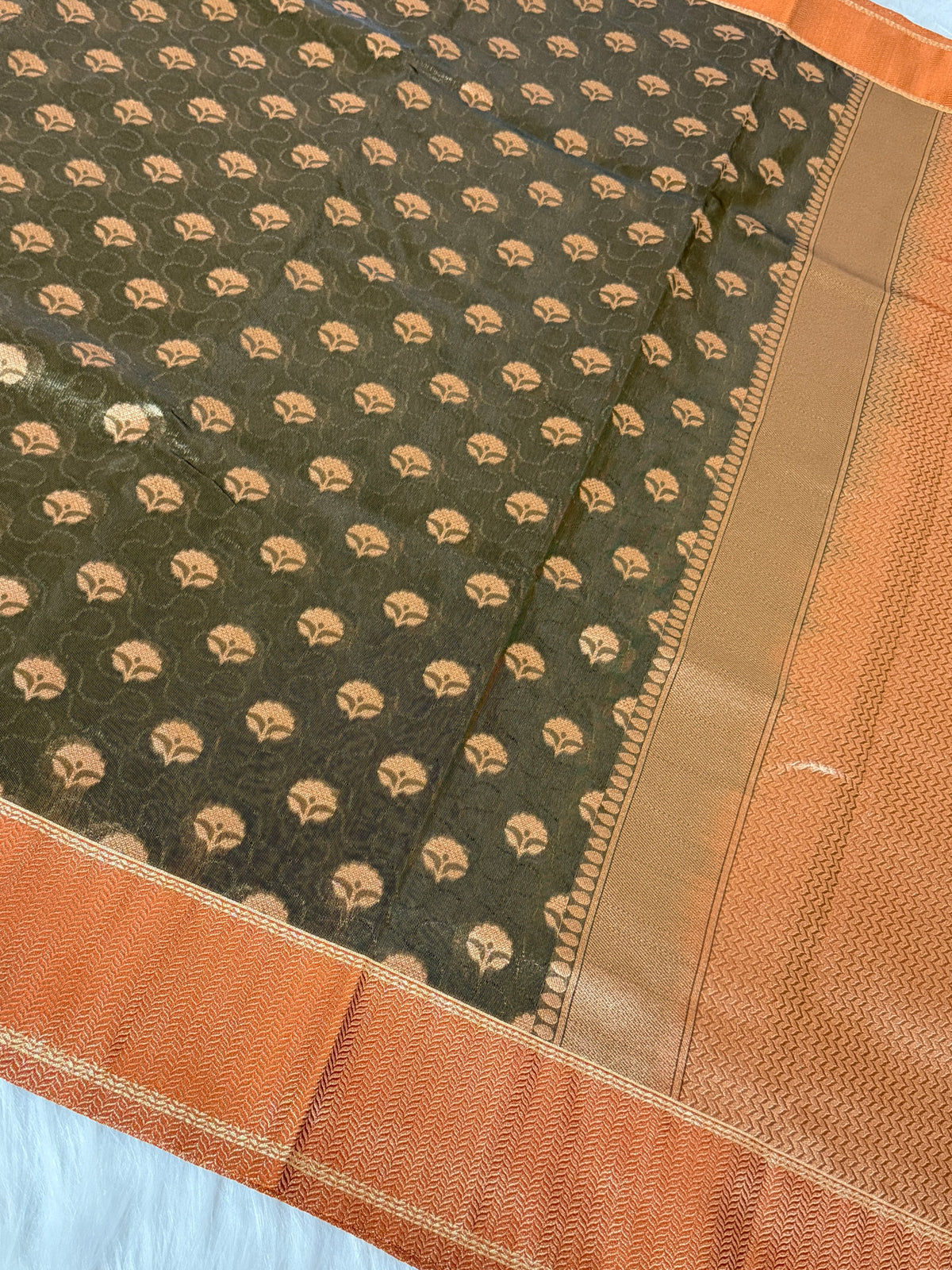 Black Banarasi Kora Tissue Saree with Satin Border & Traditional Pallu