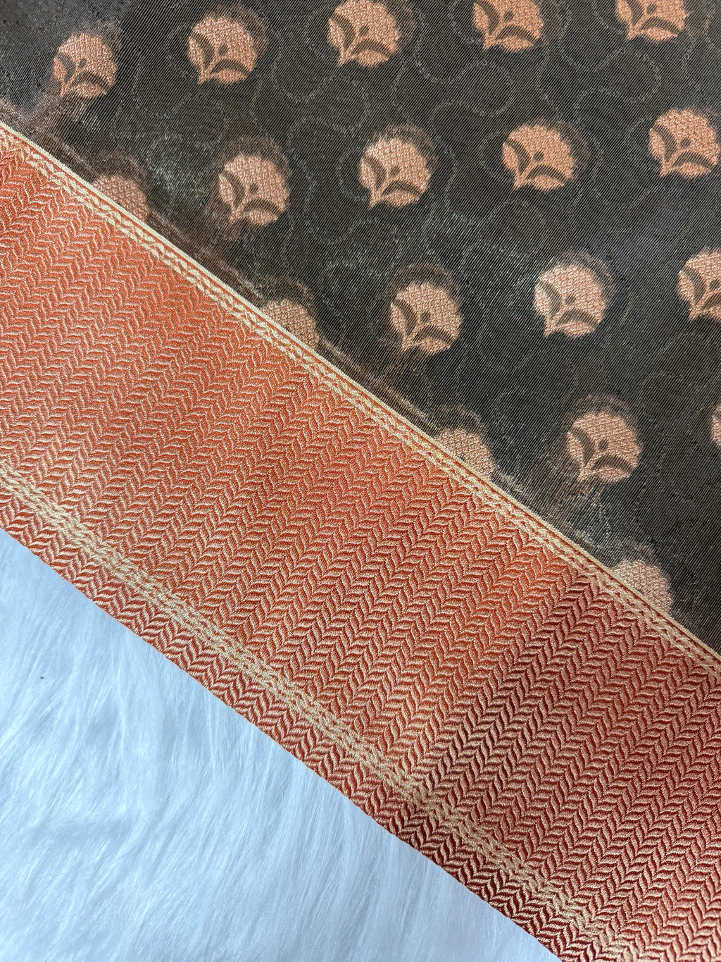 Black Banarasi Kora Tissue Saree with Satin Border & Traditional Pallu