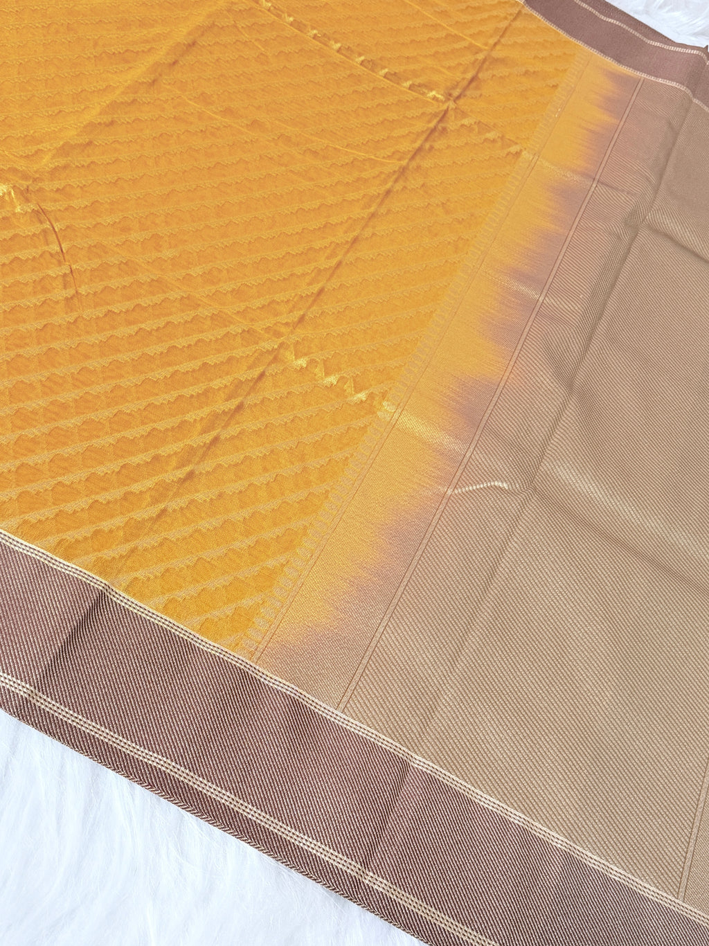 Mustard Gold Banarasi Kora Tissue Saree with Satin Border & Traditional Pallu