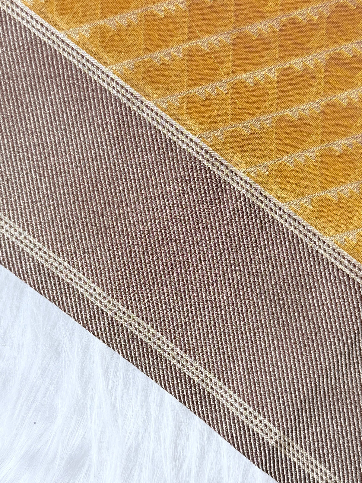 Mustard Gold Banarasi Kora Tissue Saree with Satin Border & Traditional Pallu