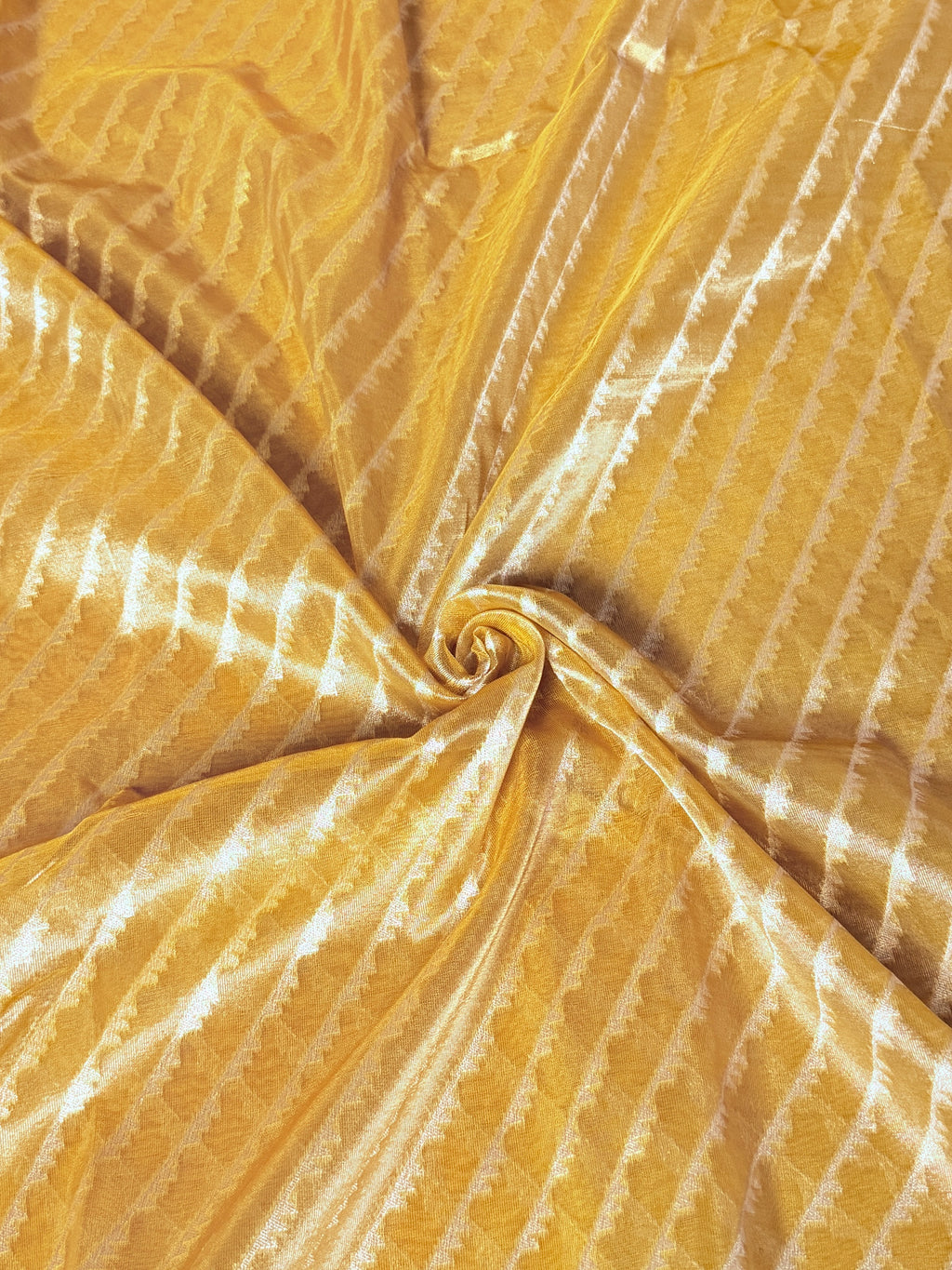 Mustard Gold Banarasi Kora Tissue Saree with Satin Border & Traditional Pallu