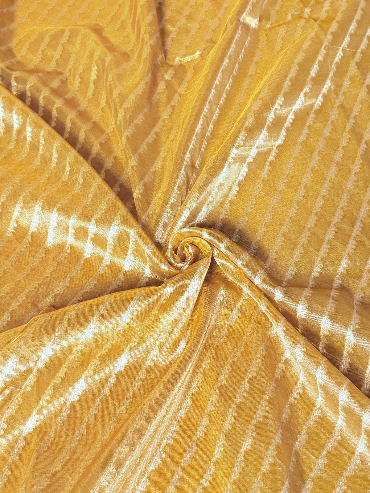 Mustard Gold Banarasi Kora Tissue Saree with Satin Border & Traditional Pallu