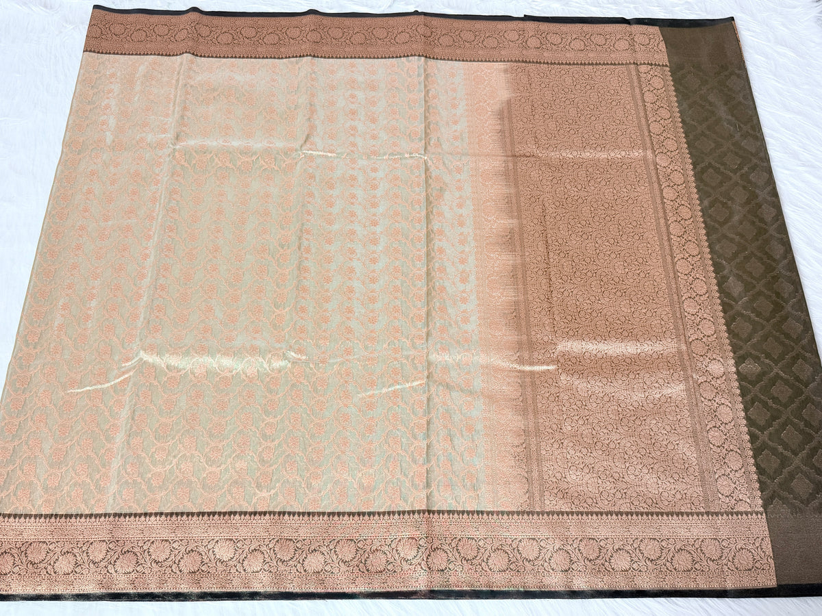 Black Kora Tissue Banarasi Saree with Kadhiyal Border & Traditional Pallu