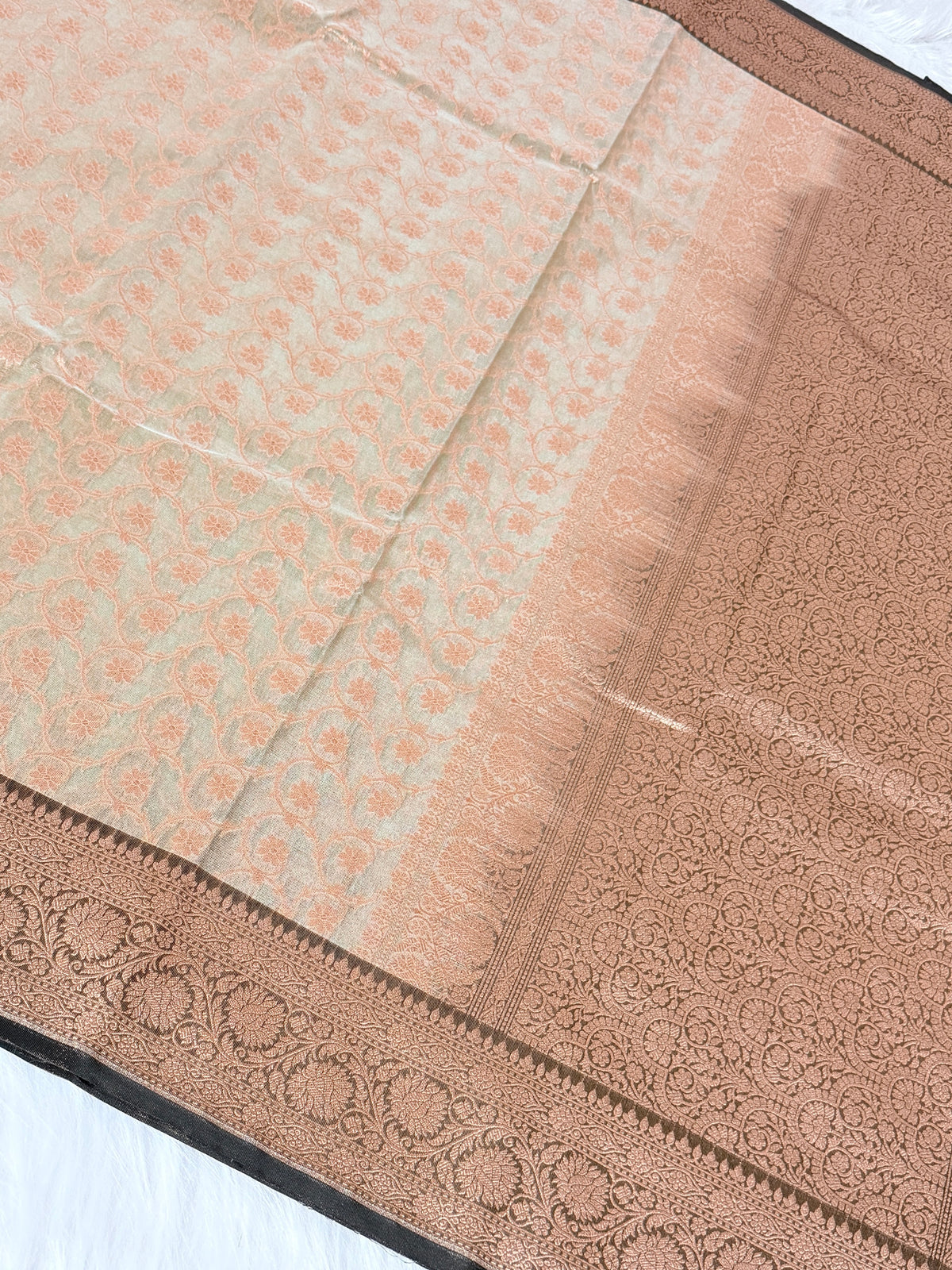 Black Kora Tissue Banarasi Saree with Kadhiyal Border & Traditional Pallu