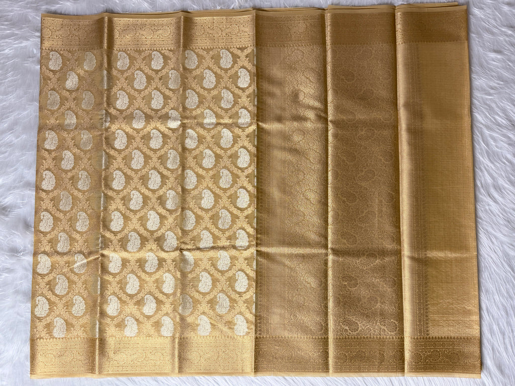 Mustard Gold Kora Tissue Banarasi Saree with Traditional Pallu
