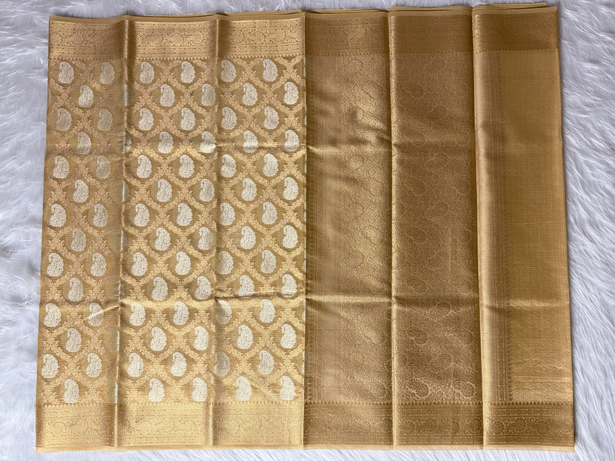 Mustard Gold Kora Tissue Banarasi Saree with Traditional Pallu