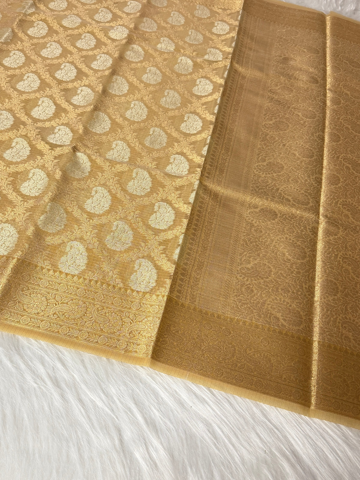 Mustard Gold Kora Tissue Banarasi Saree with Traditional Pallu