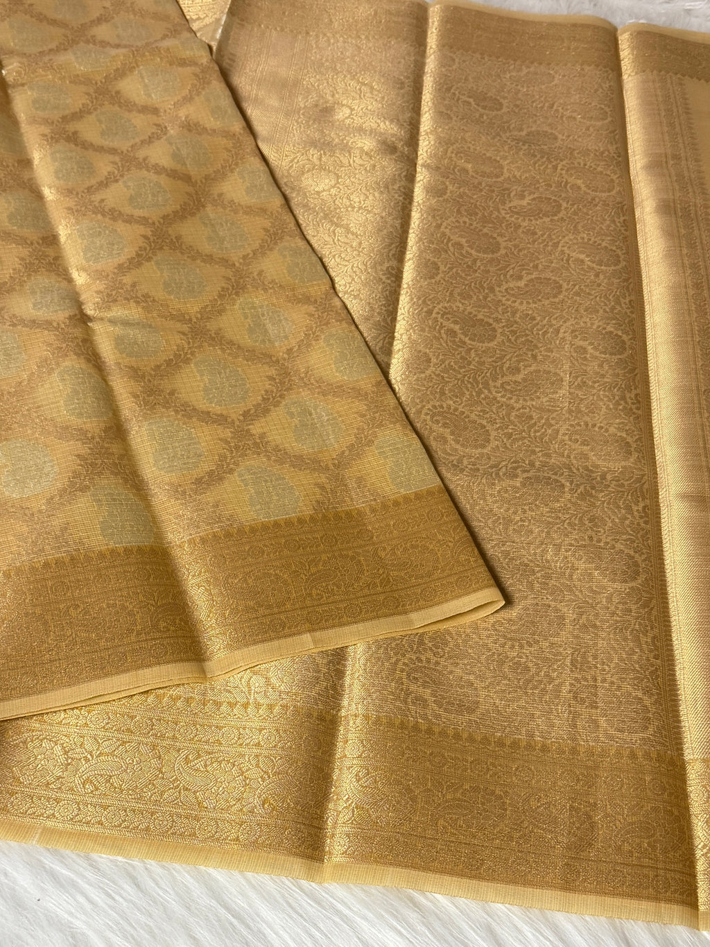 Mustard Gold Kora Tissue Banarasi Saree with Traditional Pallu
