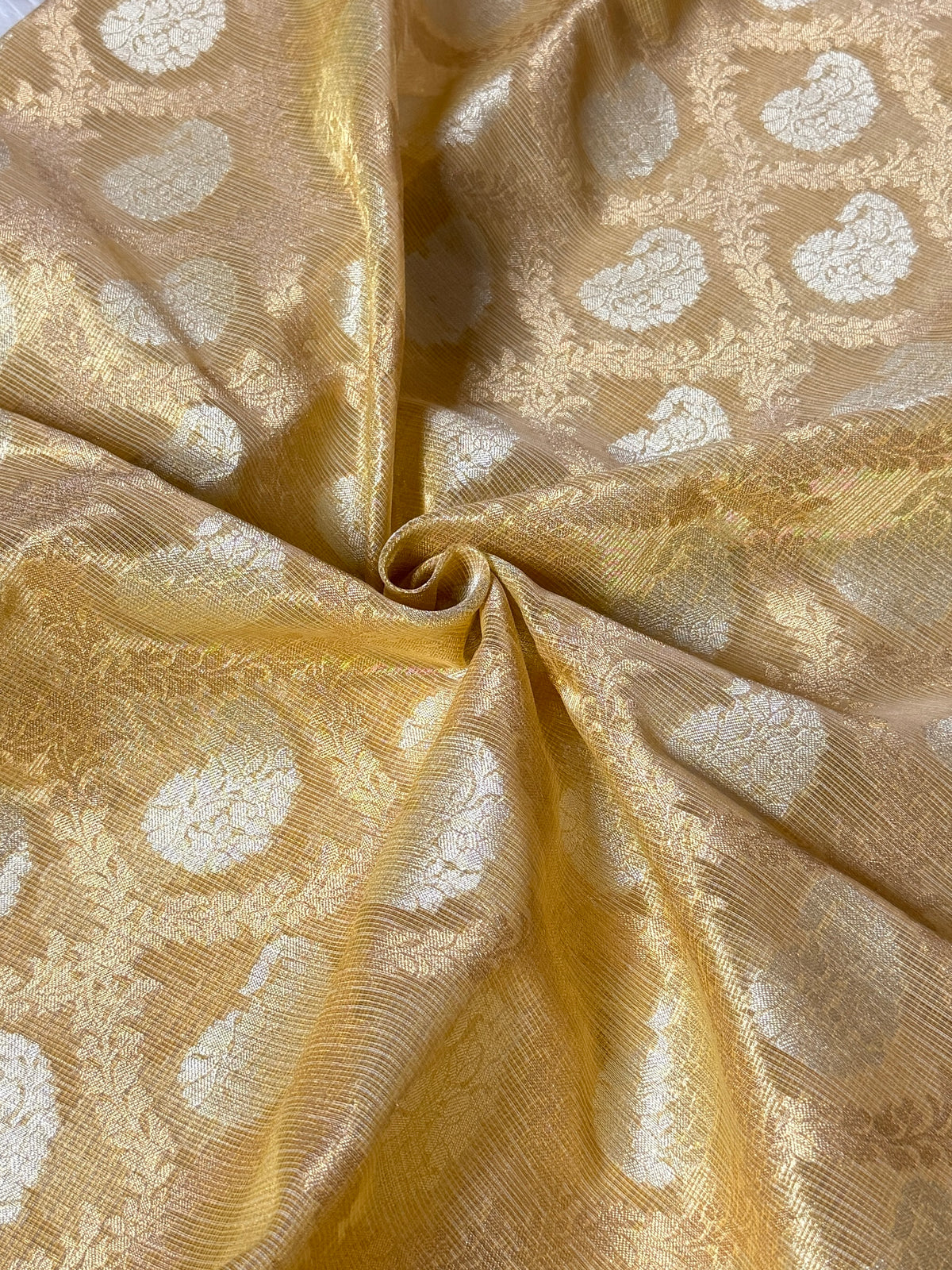 Mustard Gold Kora Tissue Banarasi Saree with Traditional Pallu