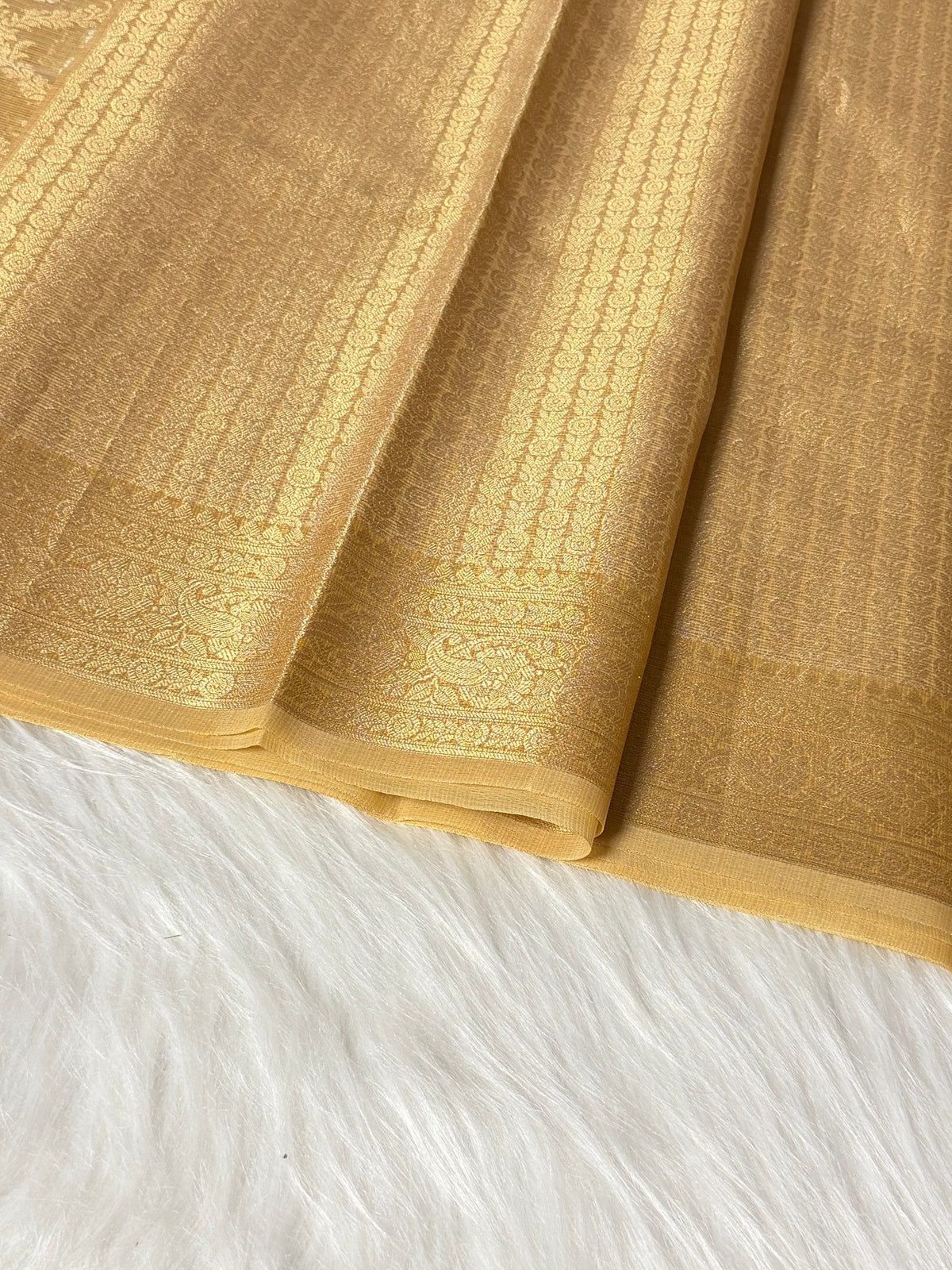 Mustard Gold Kora Tissue Banarasi Saree with Traditional Pallu