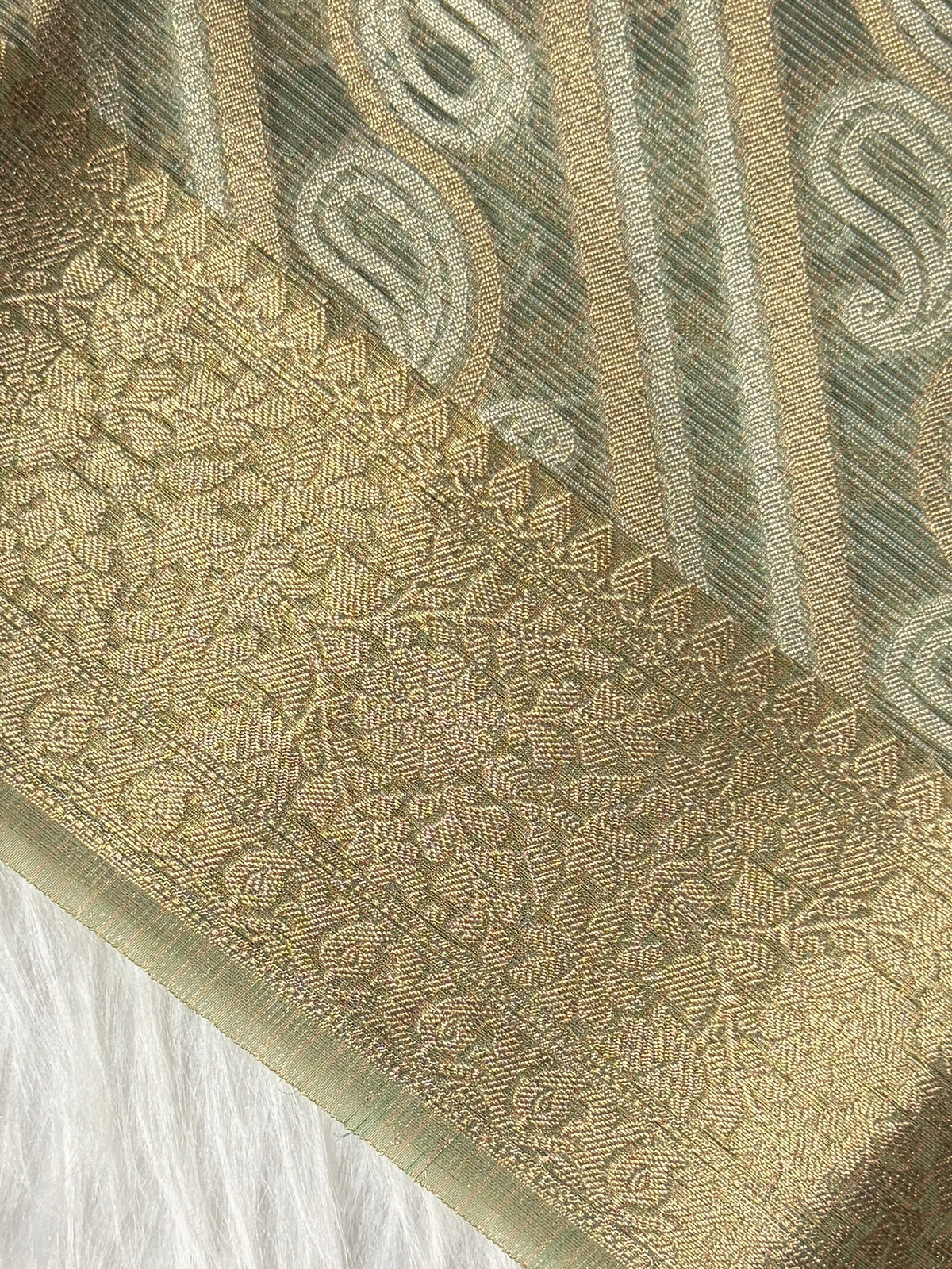 Sea Green Kora Tissue Saree with Traditional Pallu