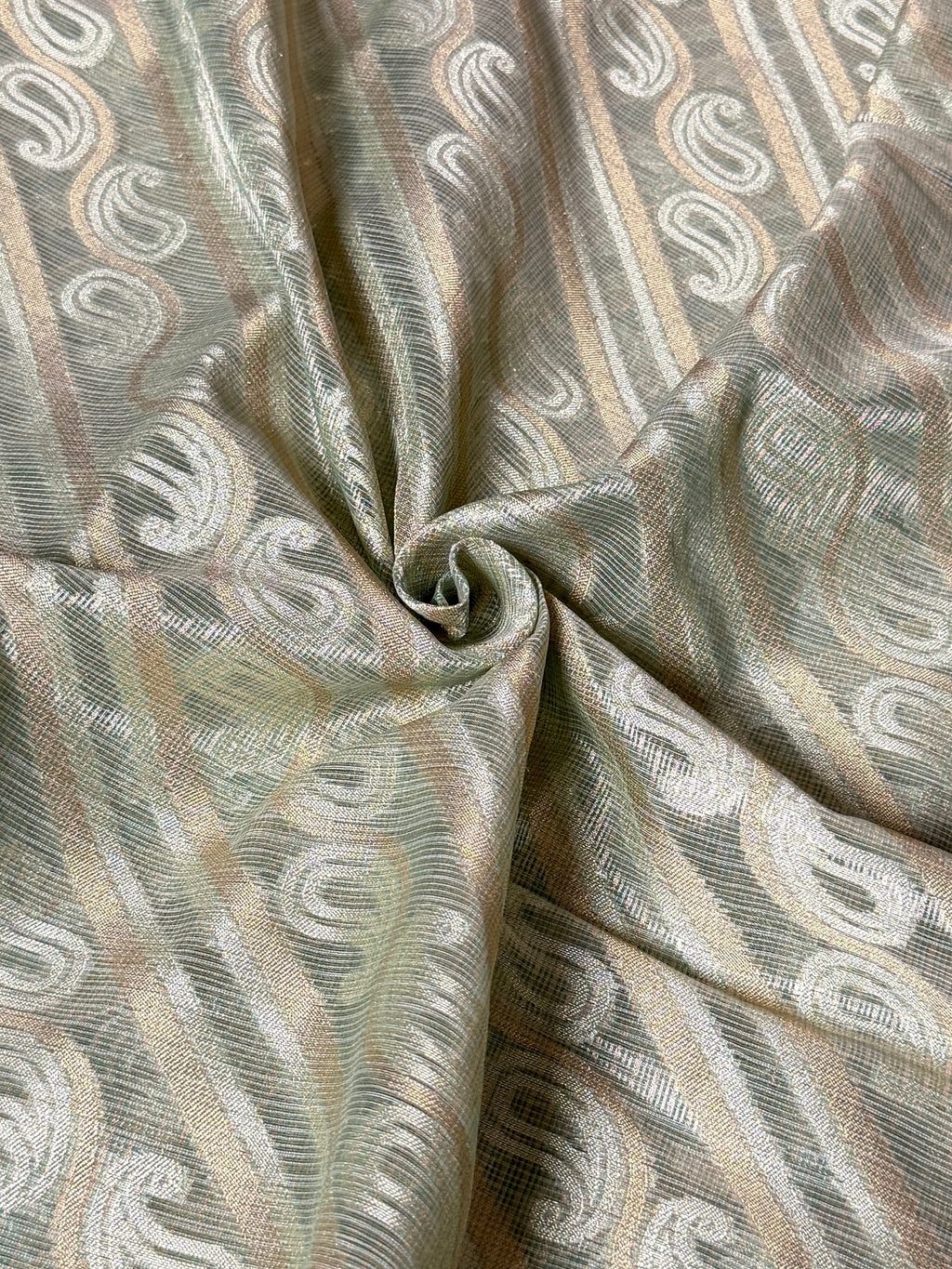 Sea Green Kora Tissue Saree with Traditional Pallu