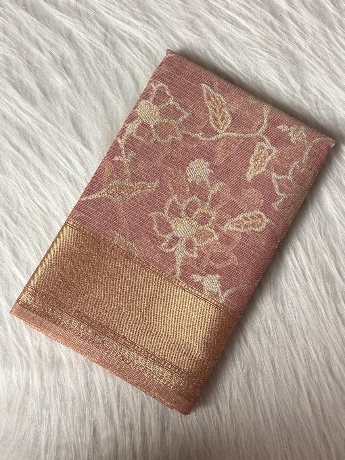Pink Kora Tissue Banarasi Saree with Traditional Pallu