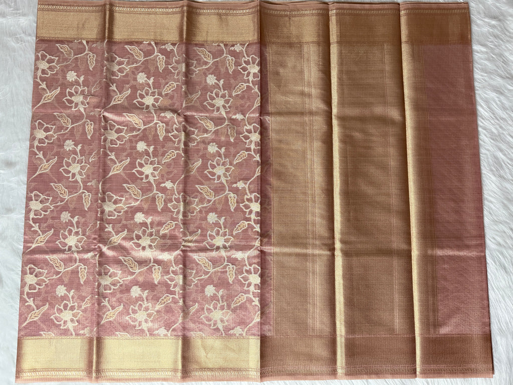 Pink Kora Tissue Banarasi Saree with Traditional Pallu