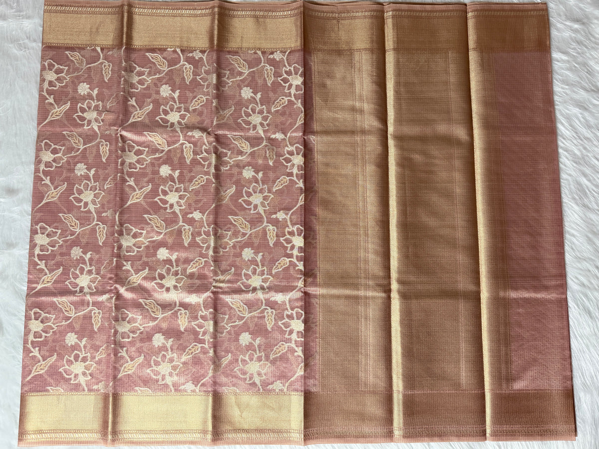 Pink Kora Tissue Banarasi Saree with Traditional Pallu