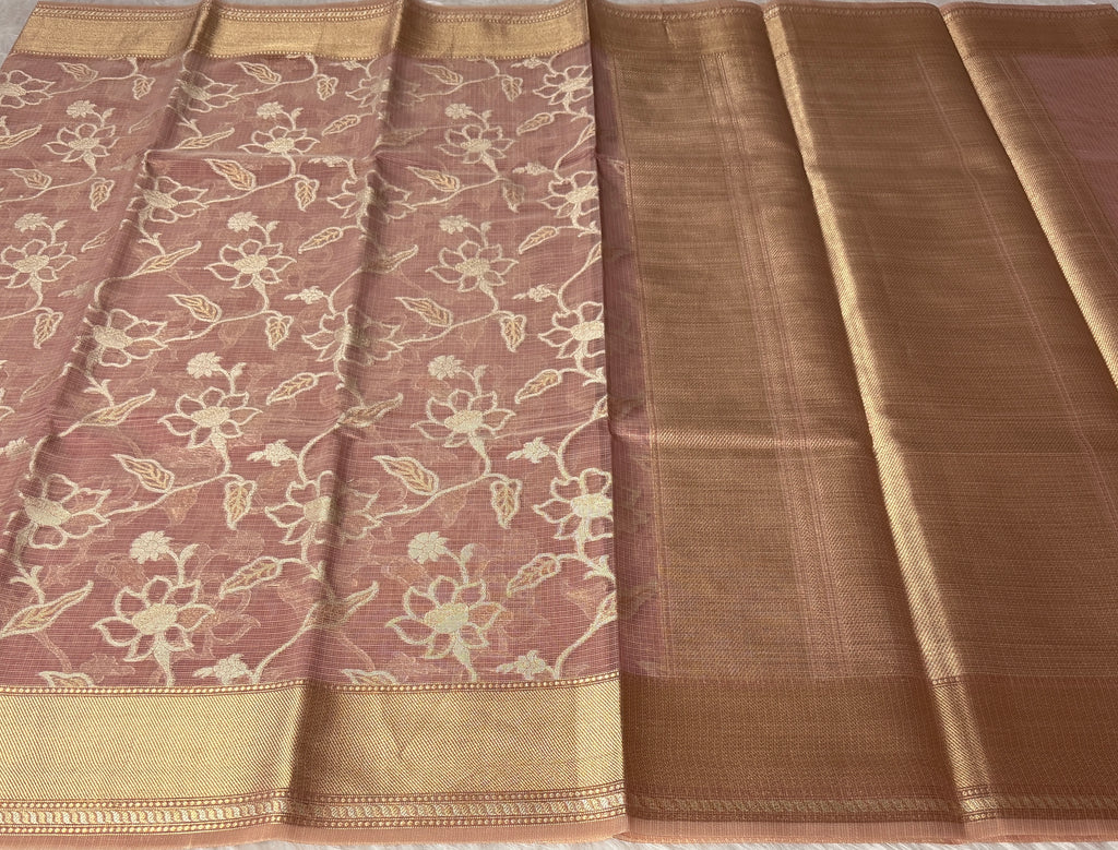 Pink Kora Tissue Banarasi Saree with Traditional Pallu