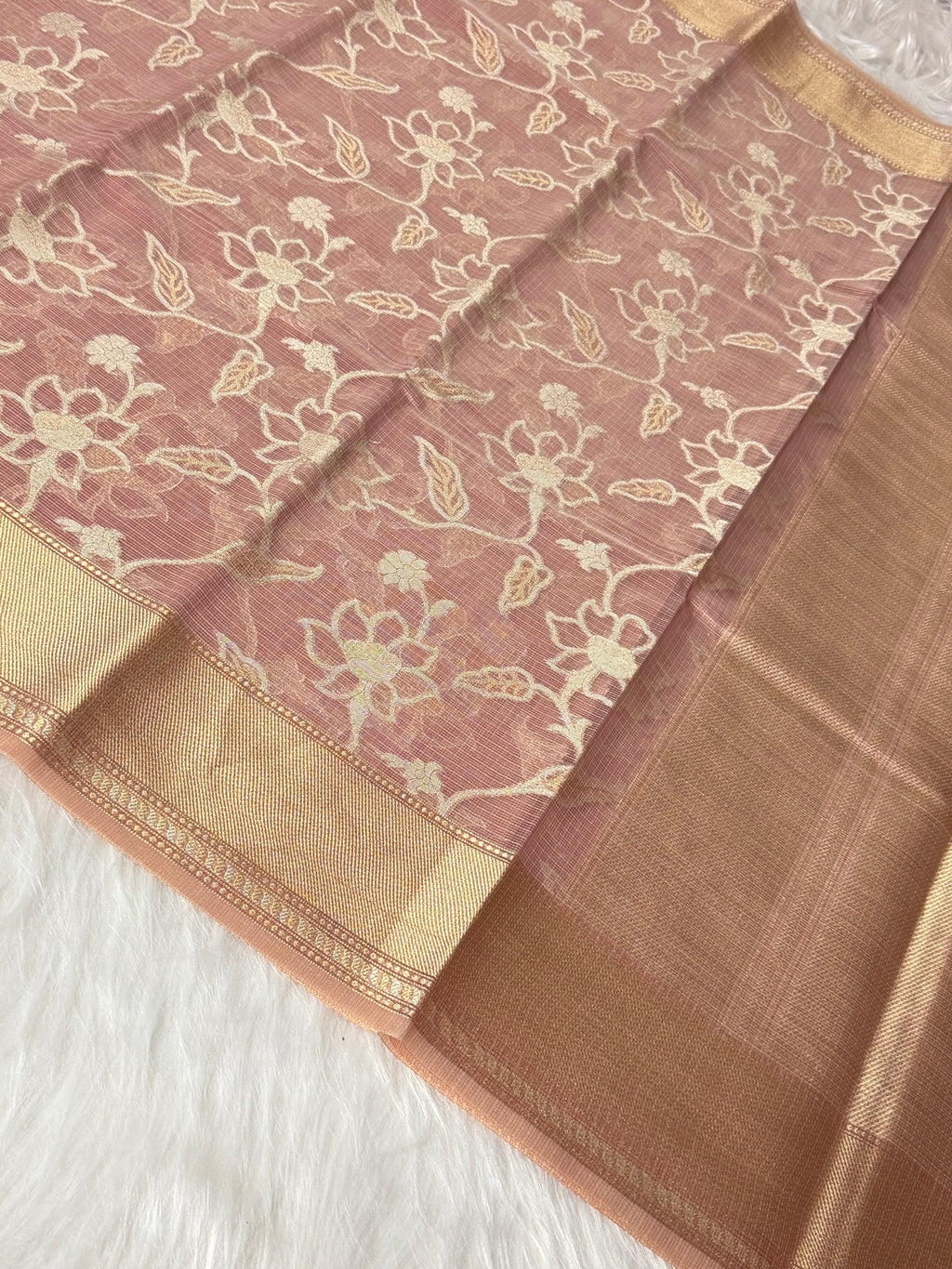 Pink Kora Tissue Banarasi Saree with Traditional Pallu