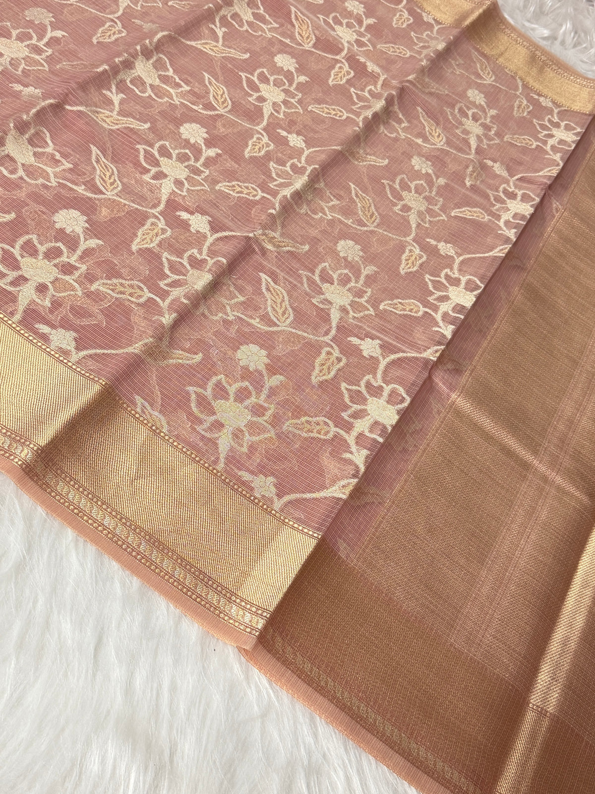 Pink Kora Tissue Banarasi Saree with Traditional Pallu