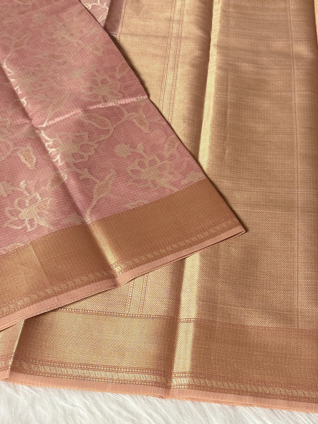 Pink Kora Tissue Banarasi Saree with Traditional Pallu