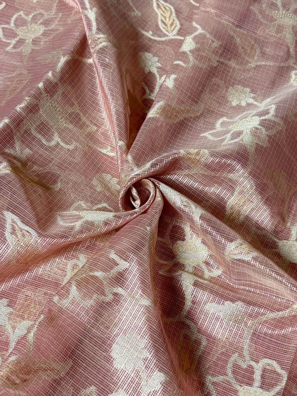 Pink Kora Tissue Banarasi Saree with Traditional Pallu